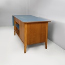Tavolo da lavoro in legno e formica azzurra, 1960 ca.