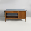 Tavolo da lavoro in legno e formica azzurra, 1960 ca.
