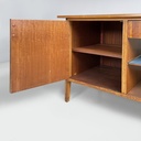 Tavolo da lavoro in legno e formica azzurra, 1960 ca.