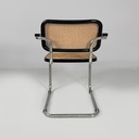 Sedia in paglia, legno nero e acciaio, 1960 ca. 