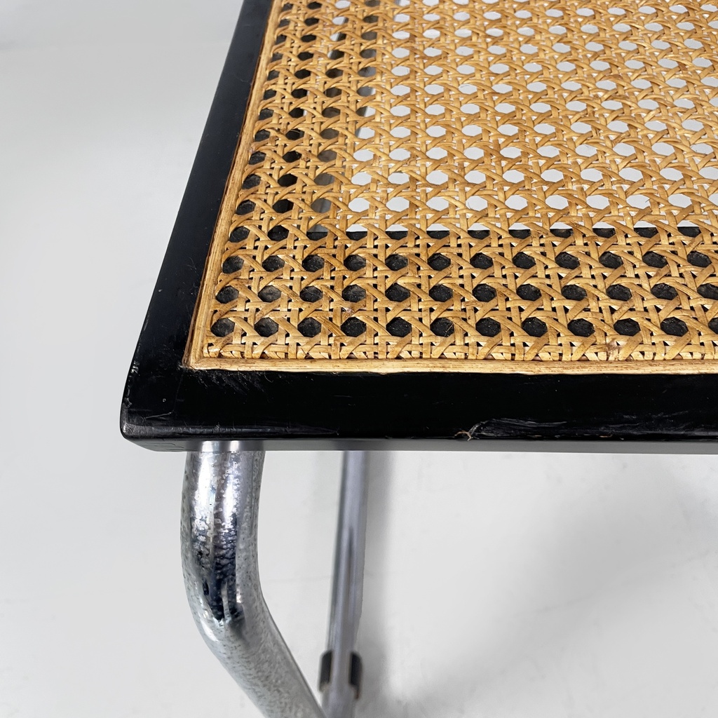 Sedia in paglia, legno nero e acciaio, 1960 ca. 