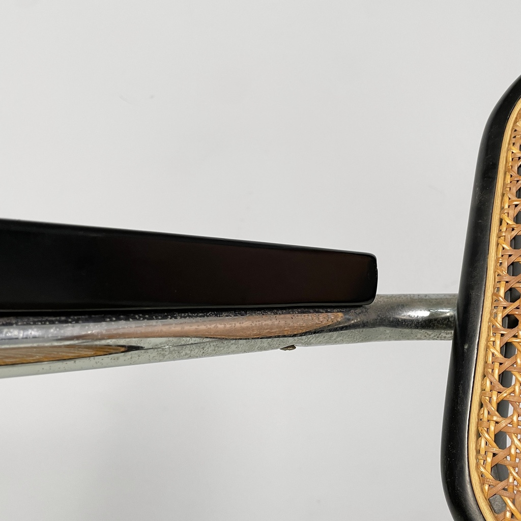 Sedia in paglia, legno nero e acciaio, 1960 ca. 