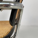 Sedia in paglia, legno nero e acciaio, 1960 ca. 