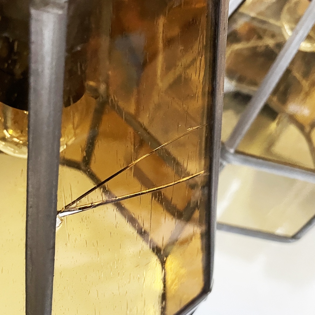 Lampadario in vetro giallo e metallo, 1930 ca.