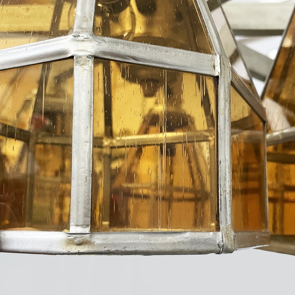 Lampadario in vetro giallo e metallo, 1930 ca.