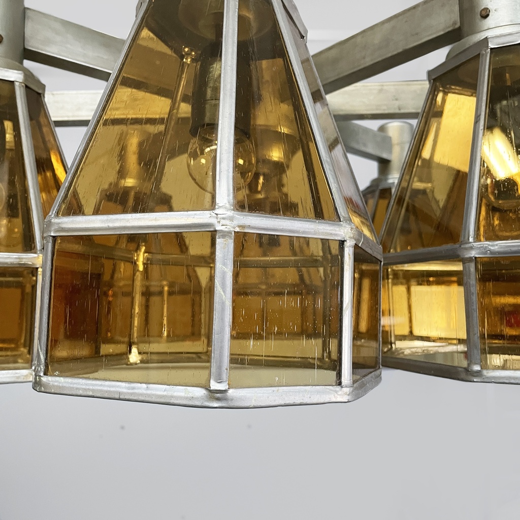 Lampadario in vetro giallo e metallo, 1930 ca.