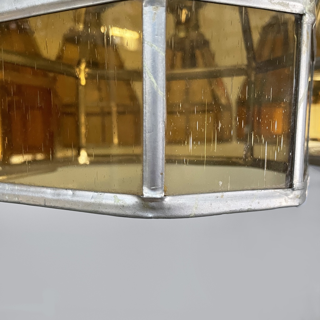 Lampadario in vetro giallo e metallo, 1930 ca.