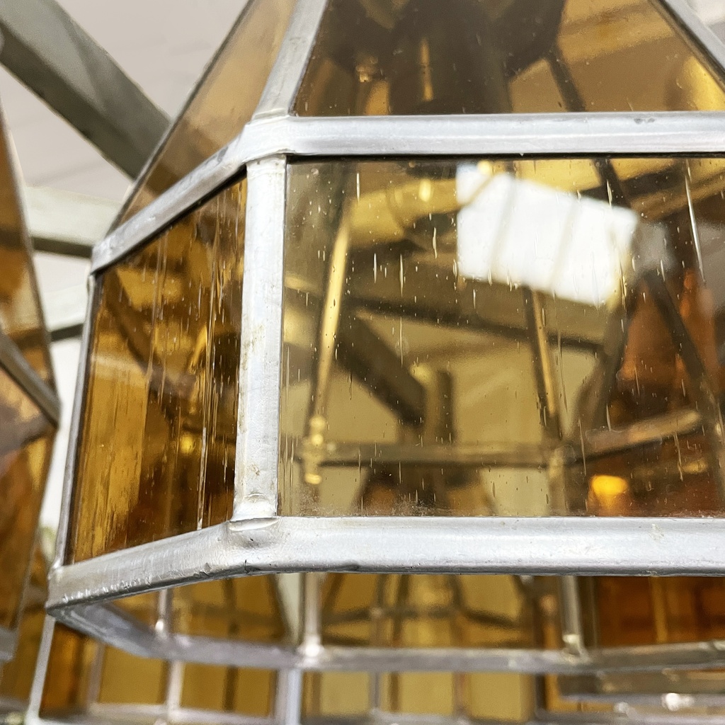 Lampadario in vetro giallo e metallo, 1930 ca.