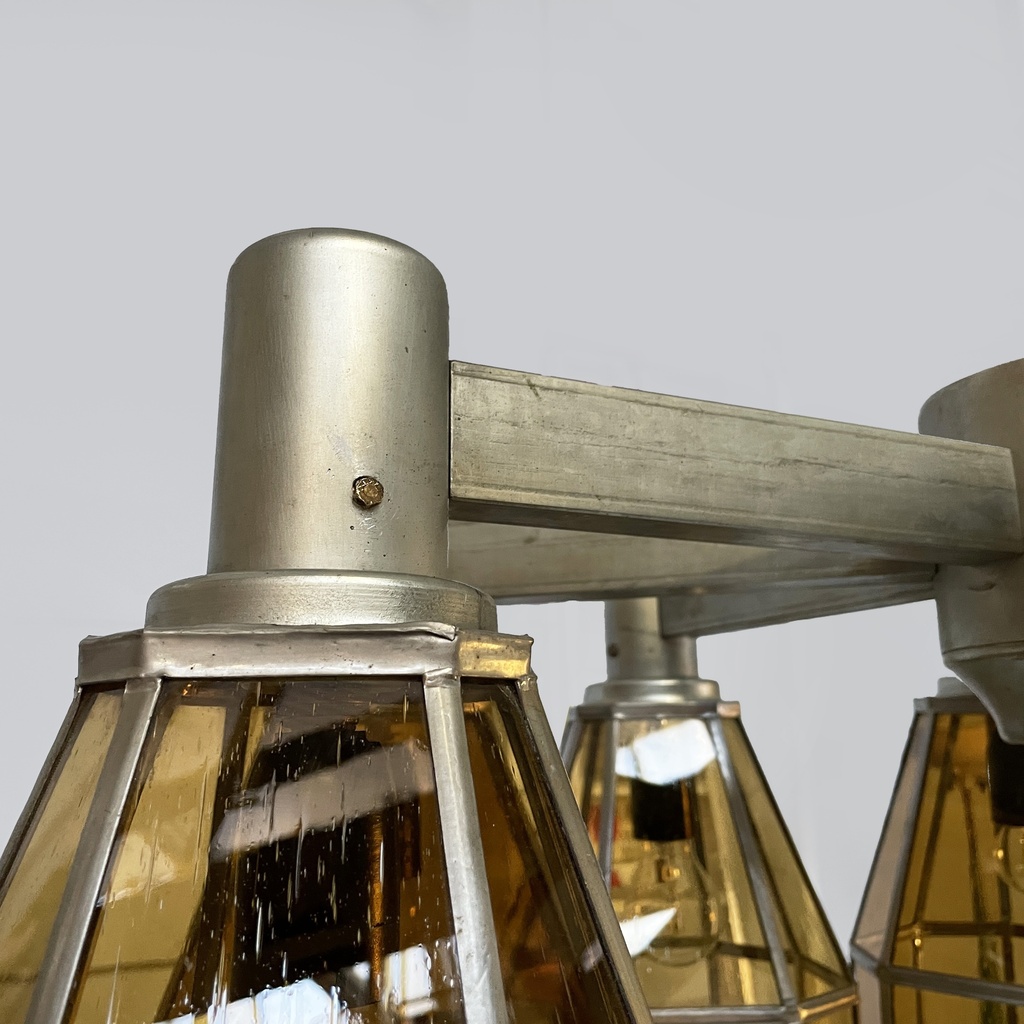 Lampadario in vetro giallo e metallo, 1930 ca.