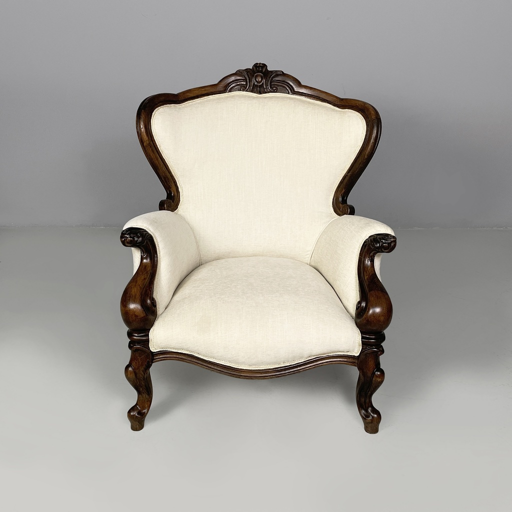 Poltrone in legno e tessuto bianco, 1930 ca.