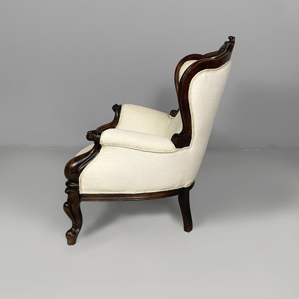 Poltrone in legno e tessuto bianco, 1930 ca.