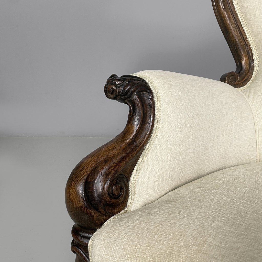 Poltrone in legno e tessuto bianco, 1930 ca.