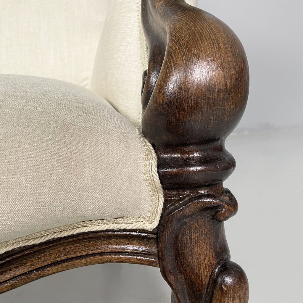 Poltrone in legno e tessuto bianco, 1930 ca.