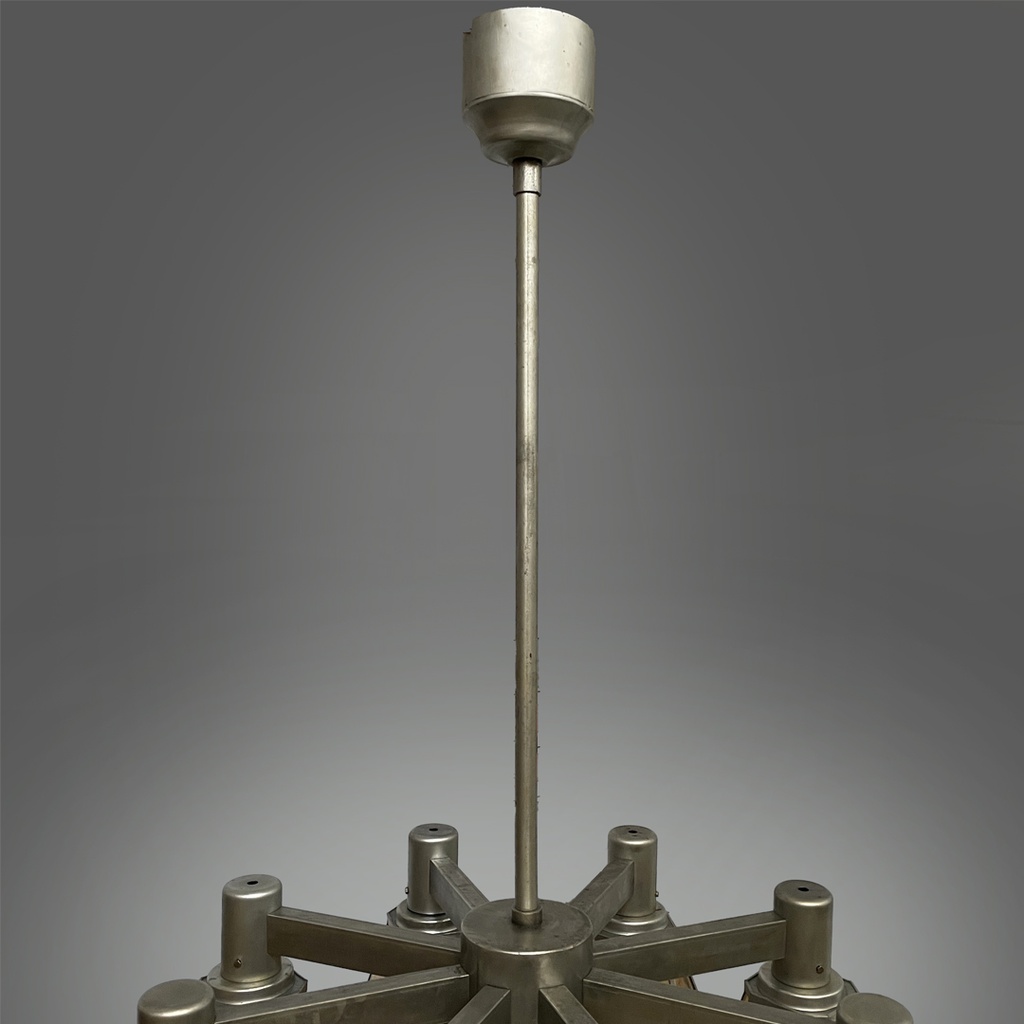 Lampadario in vetro giallo e metallo, 1930 ca.