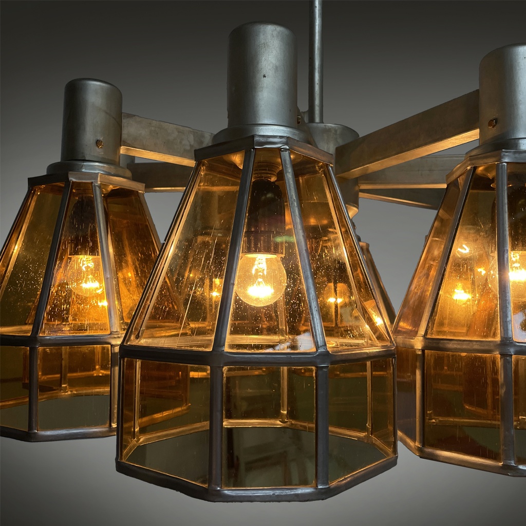 Lampadario in vetro giallo e metallo, 1930 ca.