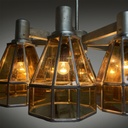 Lampadario in vetro giallo e metallo, 1930 ca.