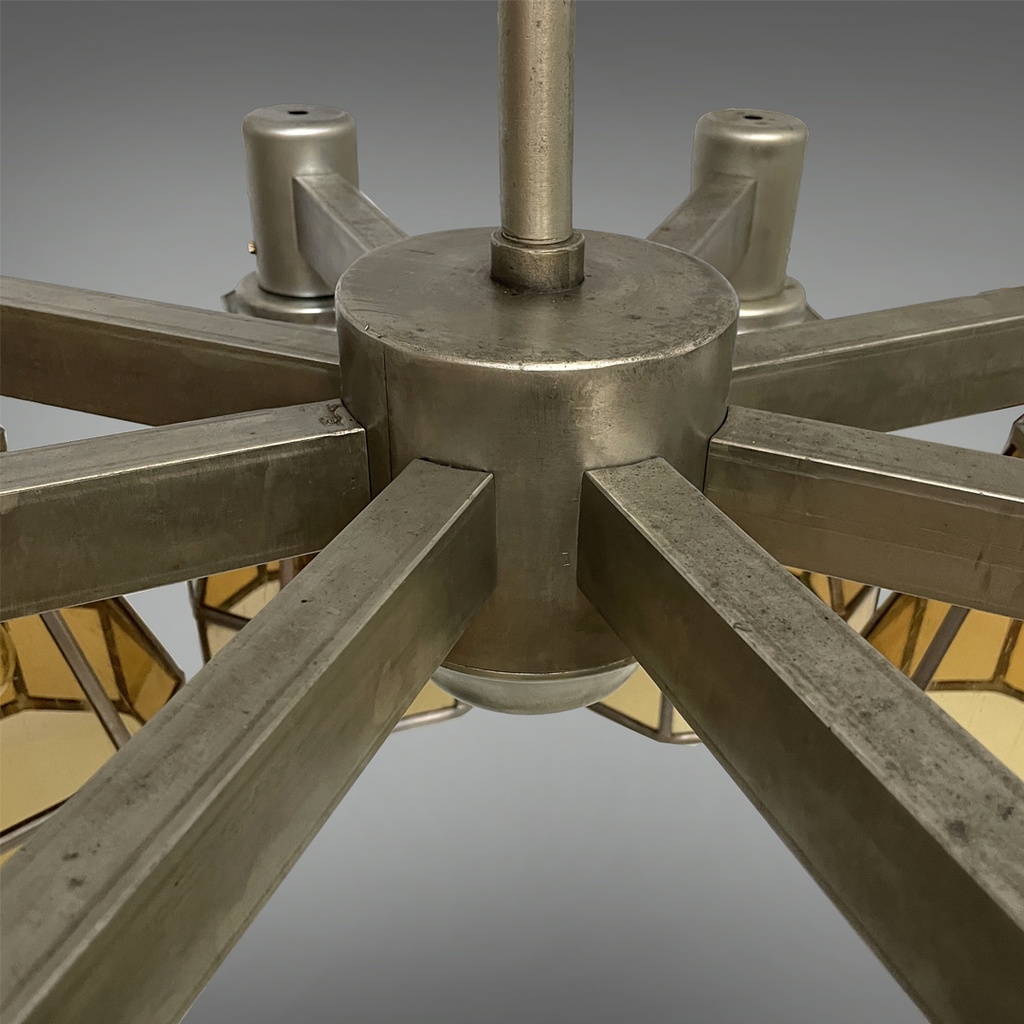 Lampadario in vetro giallo e metallo, 1930 ca.