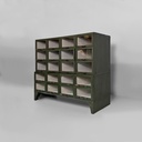 Cassettiera in legno verde e vetro, 1940 ca.