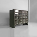 Cassettiera in legno verde e vetro, 1940 ca.