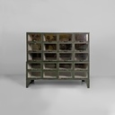 Cassettiera in legno verde e vetro, 1940 ca.