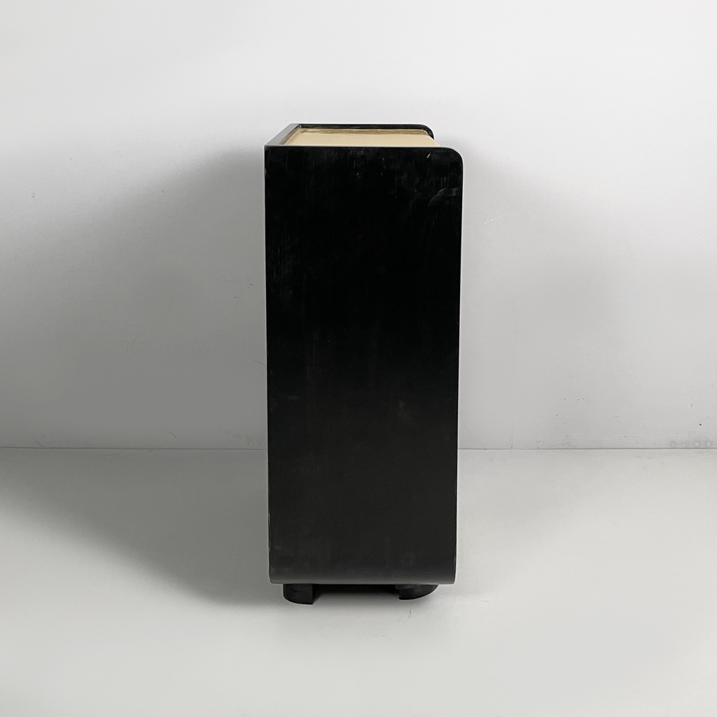 Cassettiera in legno chiaro e nero, 1930 ca.