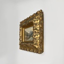 Quadro ad olio con cornice in pastiglia dorata, 1950 ca.