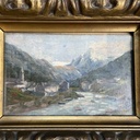 Quadro ad olio con cornice in pastiglia dorata, 1950 ca.