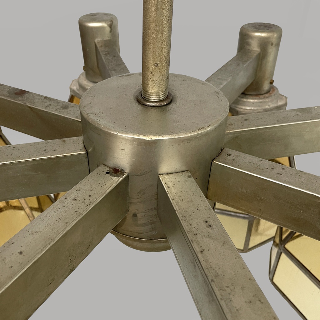 Lampadario in vetro giallo e metallo, 1930 ca.