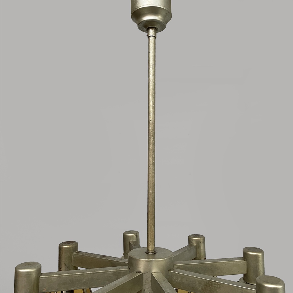 Lampadario in vetro giallo e metallo, 1930 ca.