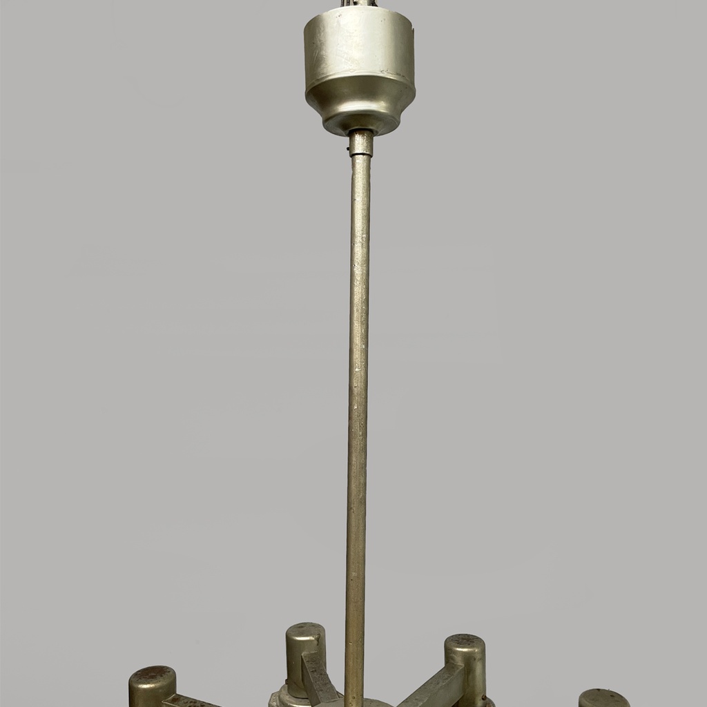 Lampadario in vetro giallo e metallo, 1930 ca.