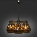 Lampadario in vetro giallo e metallo, 1930 ca.