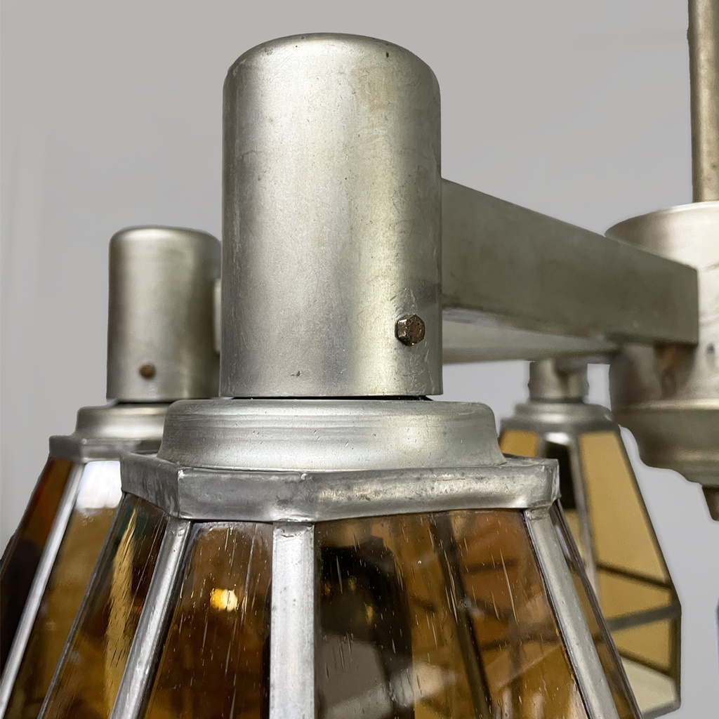 Lampadario in vetro giallo e metallo, 1930 ca.