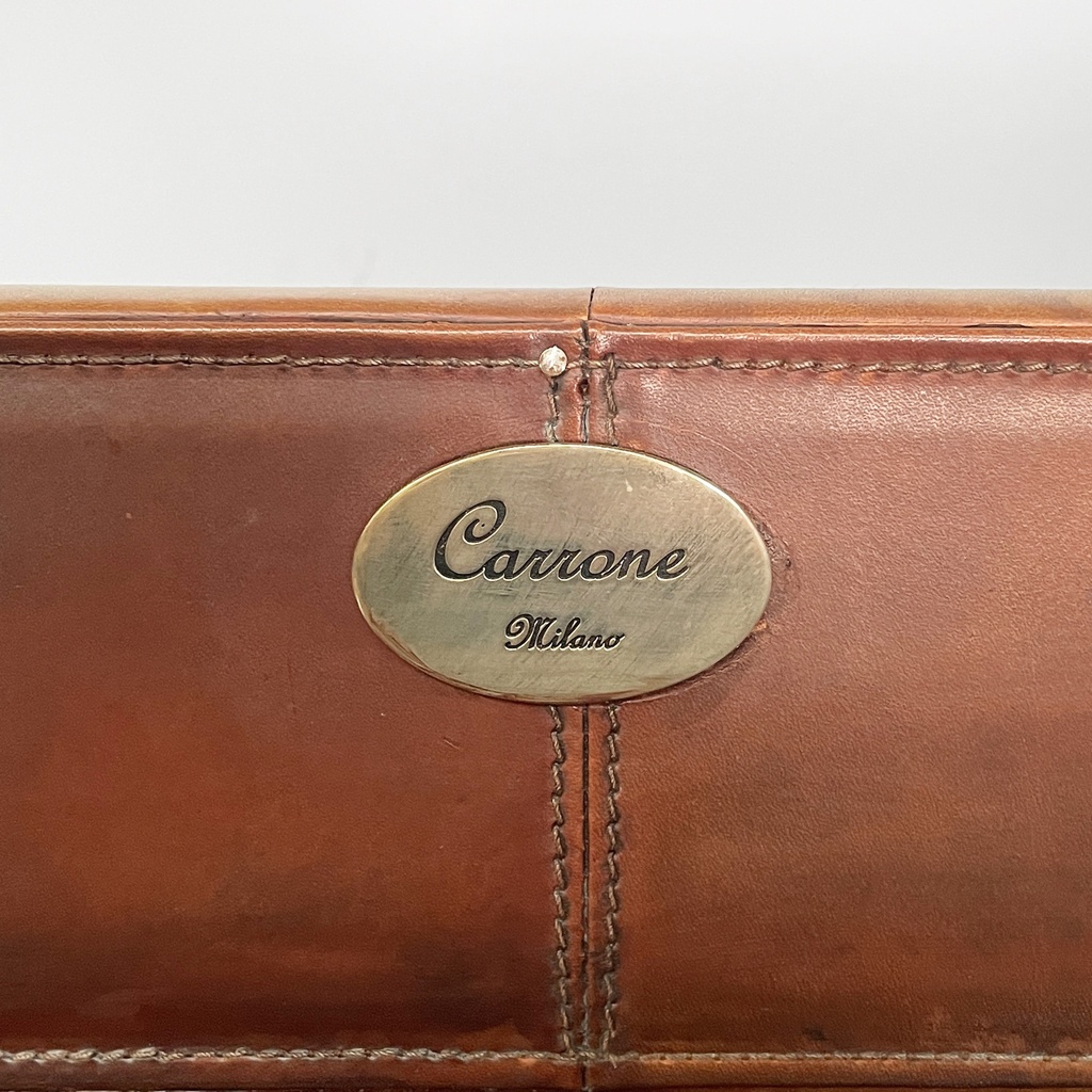 Armadio in pelle marrone e metallo, 1980 ca.
