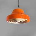 Lampadario in vetro arancione e metallo bianco, 1970 ca.