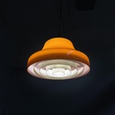 Lampadario in vetro arancione e metallo bianco, 1970 ca.