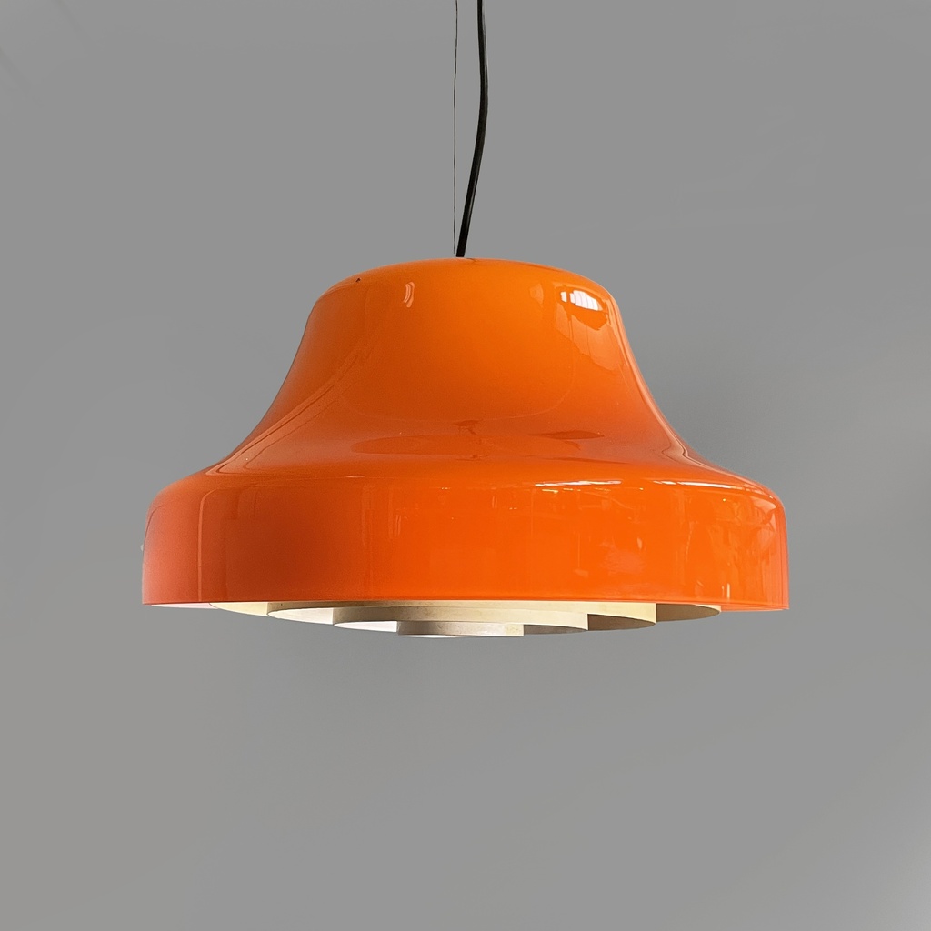 Lampadario in vetro arancione e metallo bianco, 1970 ca.