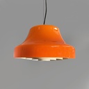 Lampadario in vetro arancione e metallo bianco, 1970 ca.