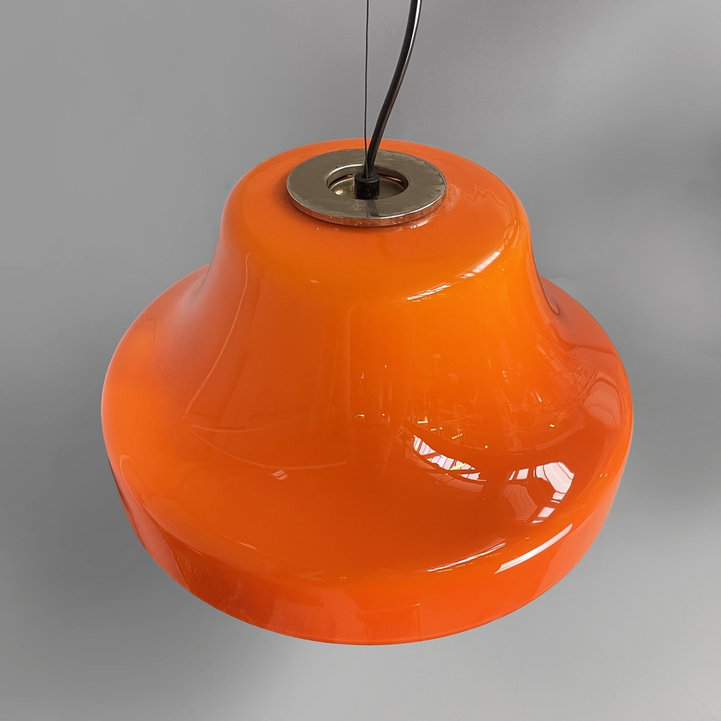 Lampadario in vetro arancione e metallo bianco, 1970 ca.