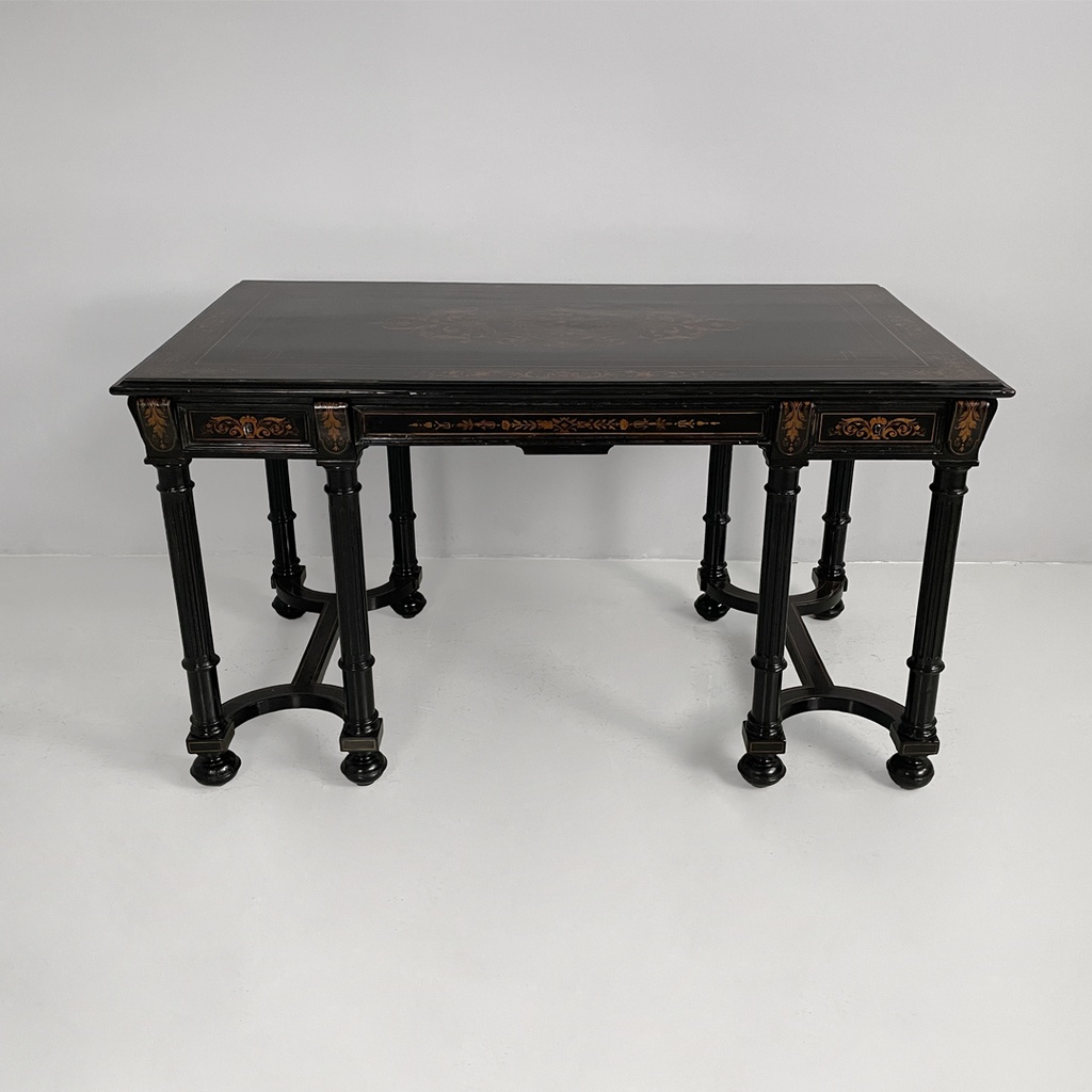 Scrivania in legno intarsiato, metà 1800 ca.