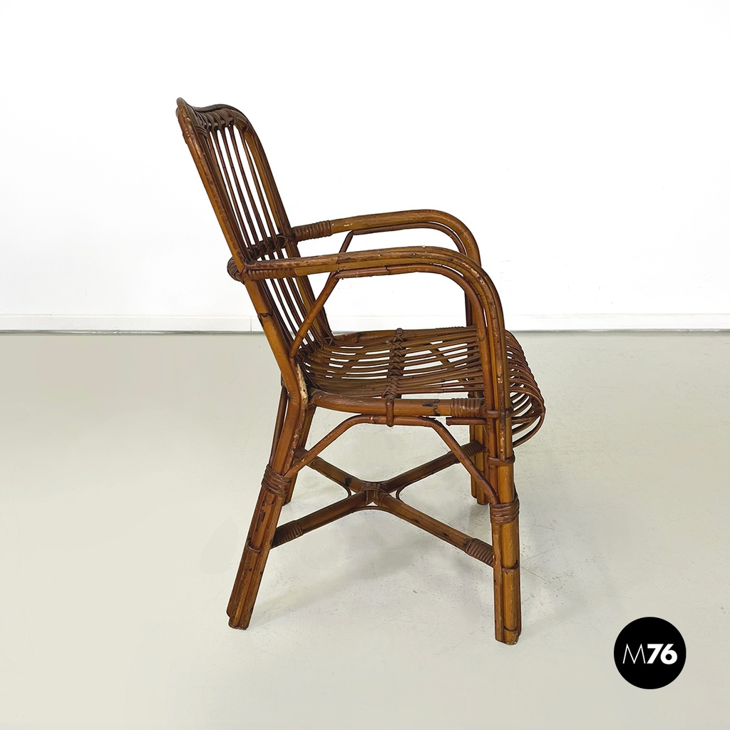 Sedie con braccioli in rattan, 1960 ca.
