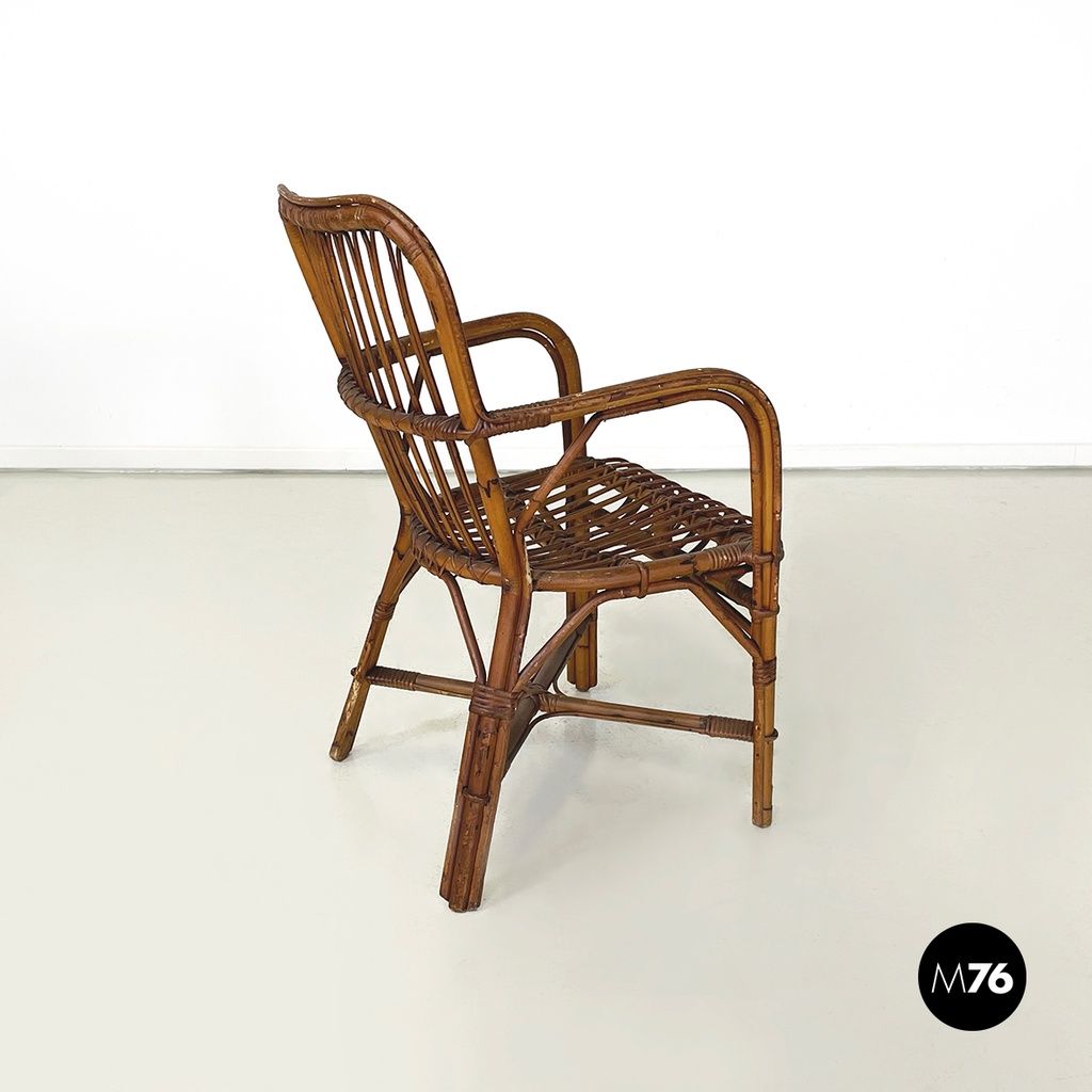 Sedie con braccioli in rattan, 1960 ca.