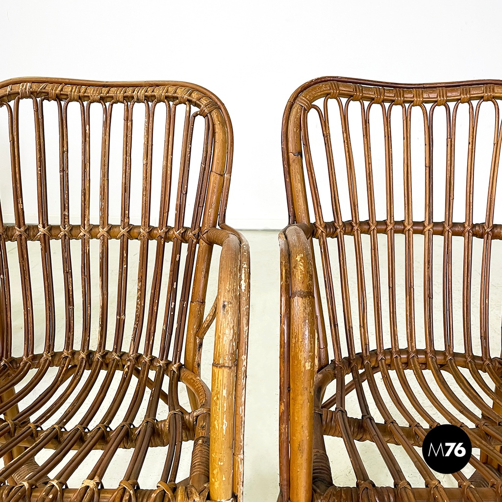 Sedie con braccioli in rattan, 1960 ca.