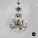 Lampadario a gocce in vetro e ottone, 1900-1950 ca.