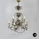 Lampadario a gocce in vetro e ottone, 1900-1950 ca.