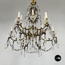 Lampadario a gocce in vetro e ottone, 1900-1950 ca.