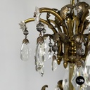 Lampadario a gocce in vetro e ottone, 1900-1950 ca.