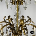 Lampadario a gocce in vetro e ottone, 1900-1950 ca.