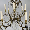 Lampadario a gocce in vetro e ottone, 1900-1950 ca.