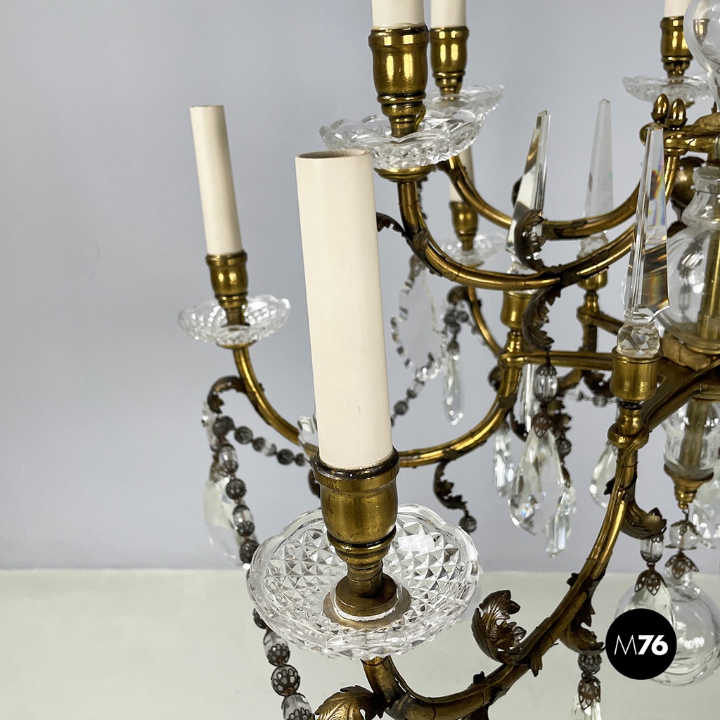 Lampadario a gocce in vetro e ottone, 1900-1950 ca.