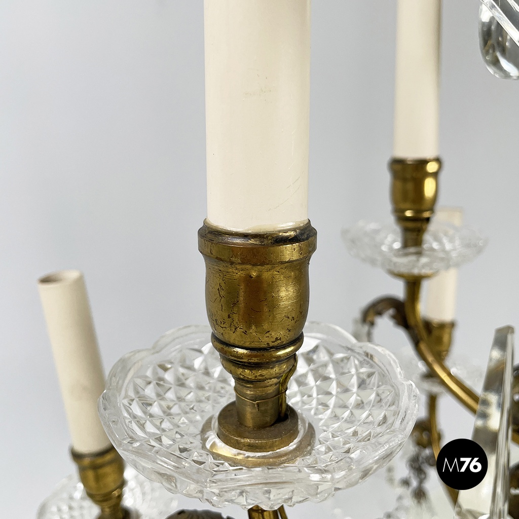 Lampadario a gocce in vetro e ottone, 1900-1950 ca.